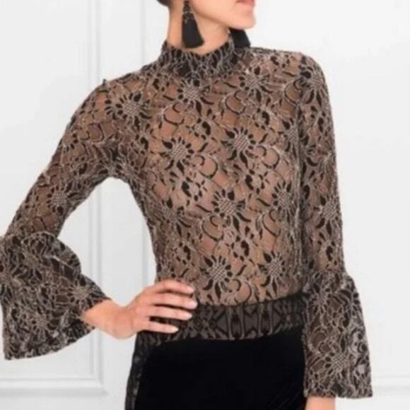 Anne Fontaine Sabine Sheer Lace Blouse w/ Bell Sleeves Size 40 (6-8) NEW - Picture 3 of 13